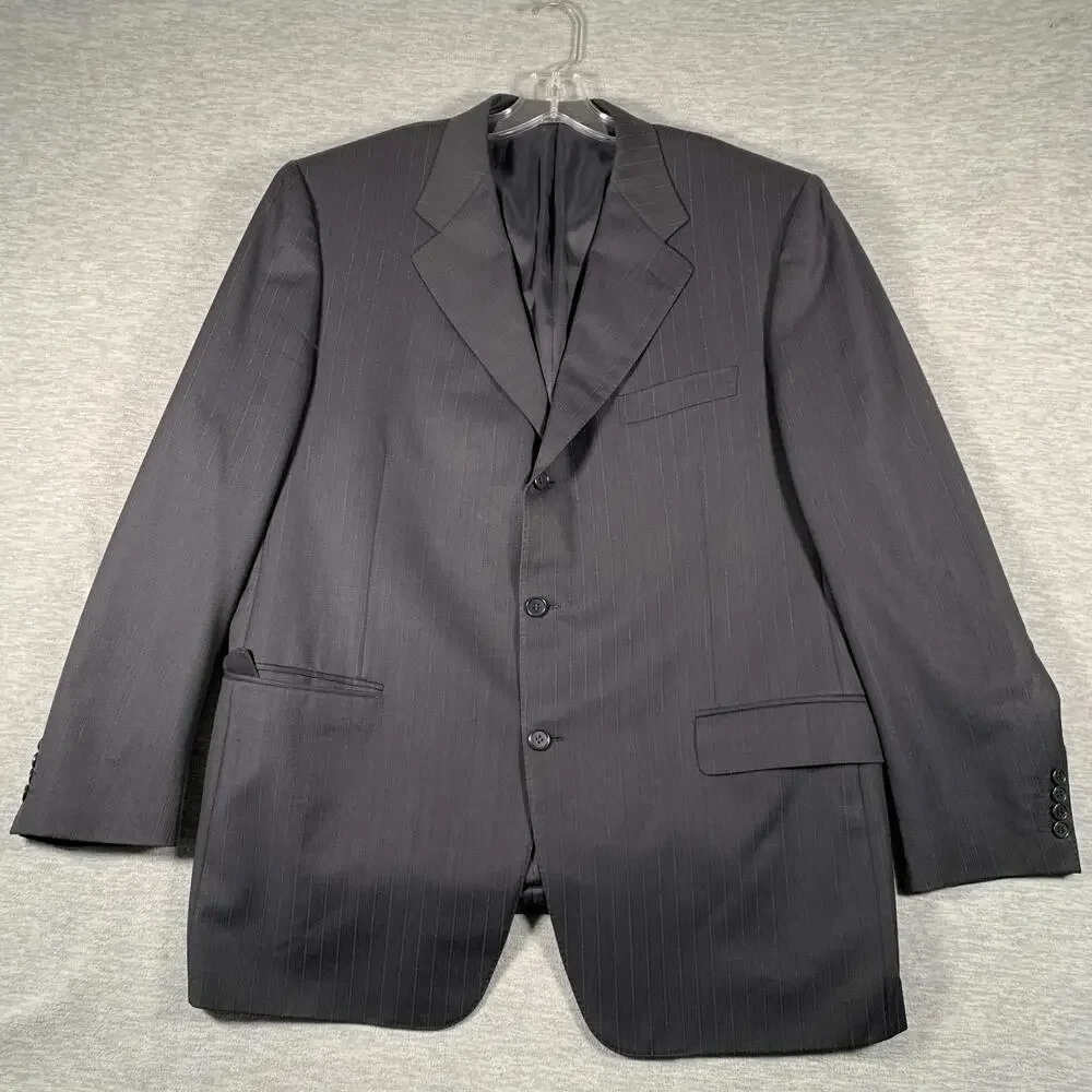 Canali Suit Jacket Mens 56R Gray Pinstripe Wool Super 120s Made Italy Saks Fifth